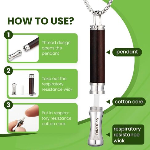 Breathing Necklace to Quit Smoking, Wood Breathing Necklace for Anxiety, Stress Relief, Stop Smoking, Includes Replaceable Unscented Cotton Filters in Saudi Arabia