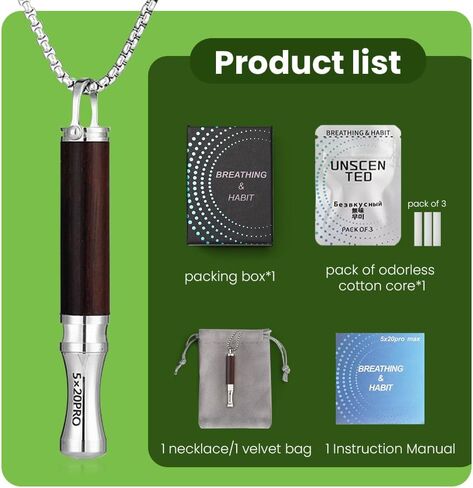 Breathing Necklace to Quit Smoking, Wood Breathing Necklace for Anxiety, Stress Relief, Stop Smoking, Includes Replaceable Unscented Cotton Filters in Saudi Arabia