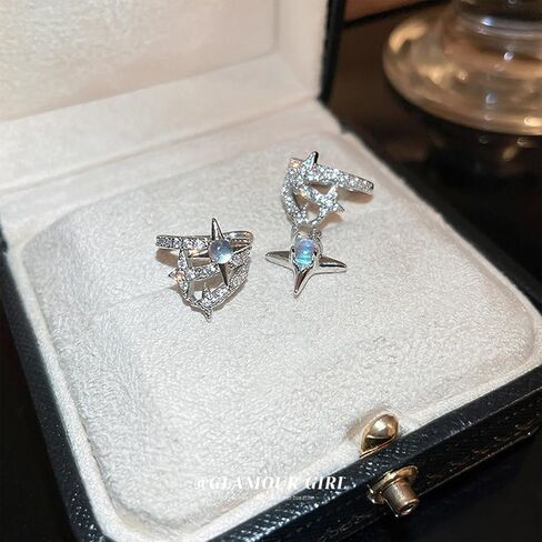 Star Cubic Zirconia Earrings for Women Cute Clip-On Earrings Cartilage Non-Piercing Earring Dainty Asymmetry Sliver Ear Cuffs Jewelry for Women in Saudi Arabia