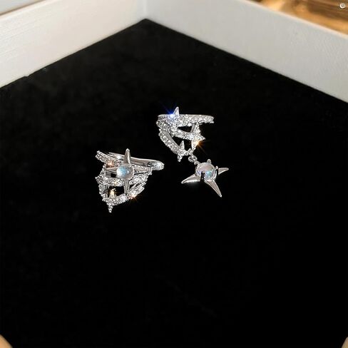 Star Cubic Zirconia Earrings for Women Cute Clip-On Earrings Cartilage Non-Piercing Earring Dainty Asymmetry Sliver Ear Cuffs Jewelry for Women in Saudi Arabia