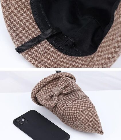 Women's Fall Winter Tweed Bucket Hat Houndstooth Printed 1920s Cloche Hats with Bowknot for Ladies Church Party Foldable in Saudi Arabia
