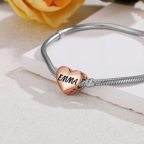 LONAGO Personalized Photo Charms 925 Sterling Silver for Bracelets, Customized Engraved Name Round & Heart Shape Bead Charm, Snake Bracelet Compatible Gift for Women Mom in Saudi Arabia