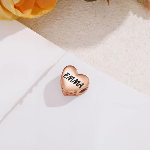 LONAGO Personalized Photo Charms 925 Sterling Silver for Bracelets, Customized Engraved Name Round & Heart Shape Bead Charm, Snake Bracelet Compatible Gift for Women Mom in Saudi Arabia