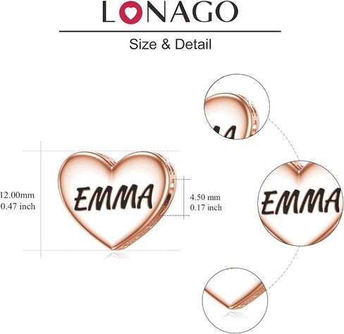 LONAGO Personalized Photo Charms 925 Sterling Silver for Bracelets, Customized Engraved Name Round & Heart Shape Bead Charm, Snake Bracelet Compatible Gift for Women Mom in Saudi Arabia