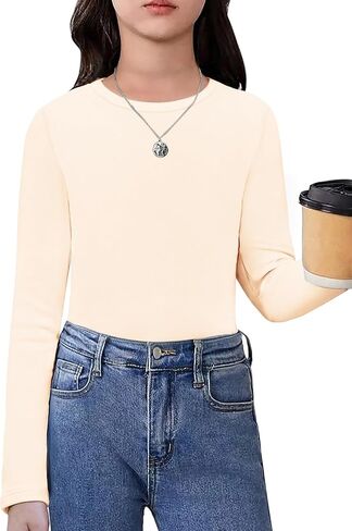 Arshiner Girls Long Sleeve Shirts Thermal Crew Neck Tunic Basic Tops Blouse Tee 3-12 Years in Kuwait