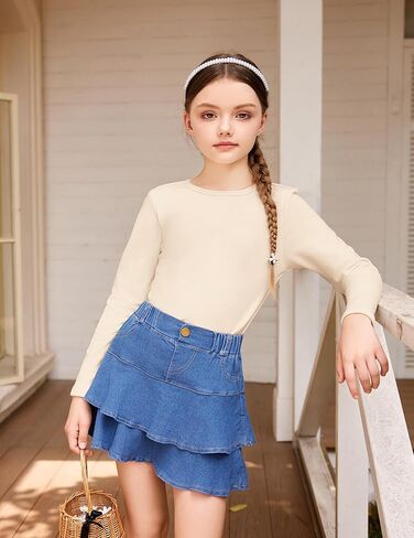 Arshiner Girls Long Sleeve Shirts Thermal Crew Neck Tunic Basic Tops Blouse Tee 3-12 Years in Kuwait