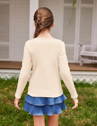 Arshiner Girls Long Sleeve Shirts Thermal Crew Neck Tunic Basic Tops Blouse Tee 3-12 Years in Kuwait