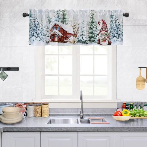 Blue Leaf Kitchen Curtain Valance for Windows , Watercolor Eucalyptus Botanical Leaves and Branches Vine Plant Small Curtains Over Sink Short Window Treatment for Bathroom Cafe Home Decor，54" X 18" in Kuwait