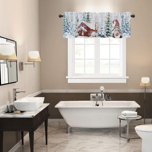 Blue Leaf Kitchen Curtain Valance for Windows , Watercolor Eucalyptus Botanical Leaves and Branches Vine Plant Small Curtains Over Sink Short Window Treatment for Bathroom Cafe Home Decor，54" X 18" in Kuwait