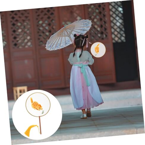 Gatuida النمط الصيني الزخرفية مروحة دائرية على الوجهين القط التطريز مروحة محمولة للبنين والبنات تصميم خمر للمهرجانات والحفلات in Kuwait