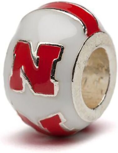 University of Nebraska Cornhuskers Gifts for Women - White and Red Nebraska Logo Bead - Hypoallergenic Stainless Steel Charms - Nebraska Cornhuskers Accessories in Saudi Arabia