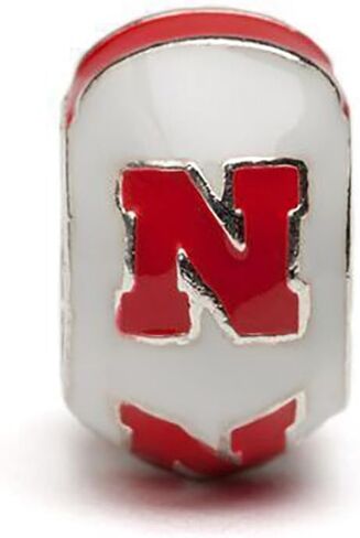 University of Nebraska Cornhuskers Gifts for Women - White and Red Nebraska Logo Bead - Hypoallergenic Stainless Steel Charms - Nebraska Cornhuskers Accessories in Saudi Arabia