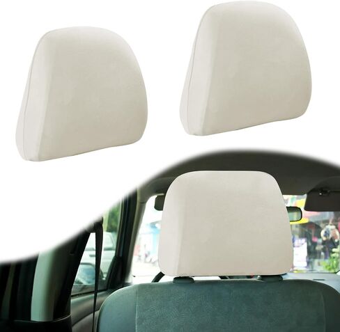 2Pcs Car Seat Headrest Cover, Flexible Car Headrest Covers, Reusable Anti-Dirty Headrest Protector, Universal for Cars, Vans, Trucks (Beige/White) in Saudi Arabia