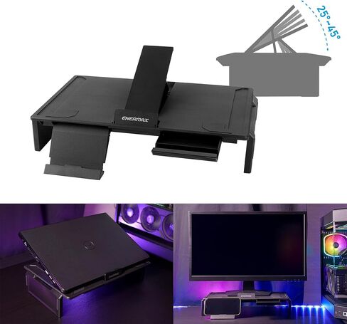 حامل كمبيوتر محمول للألعاب من إنرماكس، حامل كمبيوتر محمول 360 درجة قابل لضبط الارتفاع مع إضاءة RGB، حامل لأجهزة الكمبيوتر المحمولة من 10 إلى 17.3 بوصة، حامل كمبيوتر لوحي مع تهوية للمكتب، أسود (ELS001) in Kuwait