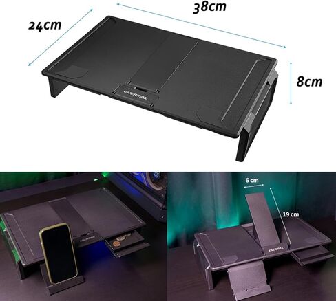 حامل كمبيوتر محمول للألعاب من إنرماكس، حامل كمبيوتر محمول 360 درجة قابل لضبط الارتفاع مع إضاءة RGB، حامل لأجهزة الكمبيوتر المحمولة من 10 إلى 17.3 بوصة، حامل كمبيوتر لوحي مع تهوية للمكتب، أسود (ELS001) in Kuwait