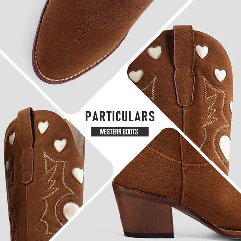 Cowboy Boots for Women Wide Calf Round Toe Chunky Stacked Heel Knee High Cowgirl Boot Heart Pattern Classic Embroidered Tall Western Booties Pull on in Kuwait