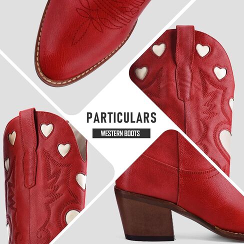 Cowboy Boots for Women Wide Calf Round Toe Chunky Stacked Heel Knee High Cowgirl Boot Heart Pattern Classic Embroidered Tall Western Booties Pull on in Kuwait