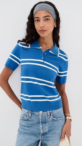 قميص بولو مخطط بأكمام قصيرة للسيدات من State & Lake in Kuwait