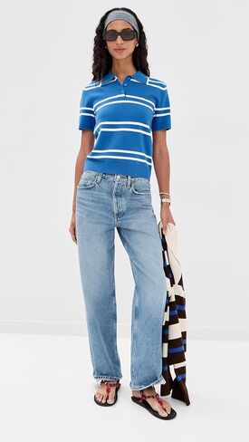 قميص بولو مخطط بأكمام قصيرة للسيدات من State & Lake in Kuwait