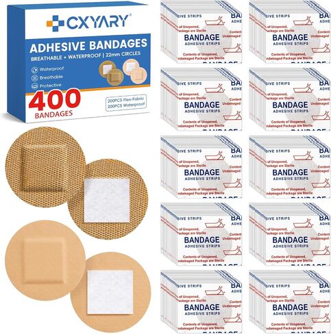 CXYARY 400PCS Round Bandages, Fabric Bandage ＆ Waterproof Bandage Latex Free Used for Emergency Treatment and Skin Wound Care, Circle Bandages Suitable for Small Wounds in Kuwait