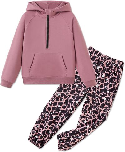 Girls Clothes Kids Sweatsuit Set Half Zip Hoodie Sweatshirt and Camo Sweatpants Girls Outfits Size 6-14 in Saudi Arabia