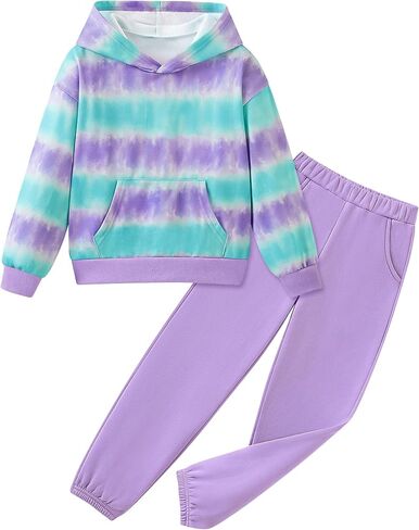 Girls Clothes Kids Sweatsuit Set Tie Dye Hoodie Sweatshirt and Fleece Lined Sweatpants Girls Outfits Size 6-14 in Saudi Arabia