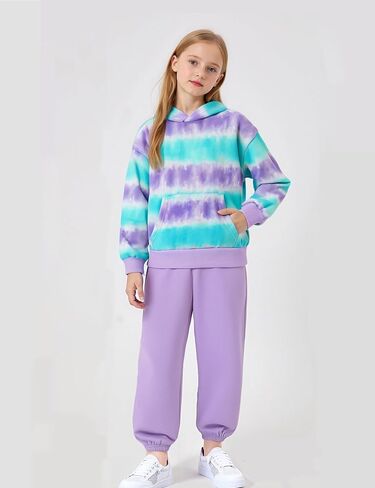 Girls Clothes Kids Sweatsuit Set Tie Dye Hoodie Sweatshirt and Fleece Lined Sweatpants Girls Outfits Size 6-14 in Saudi Arabia