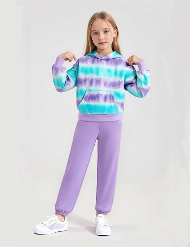 Girls Clothes Kids Sweatsuit Set Tie Dye Hoodie Sweatshirt and Fleece Lined Sweatpants Girls Outfits Size 6-14 in Saudi Arabia