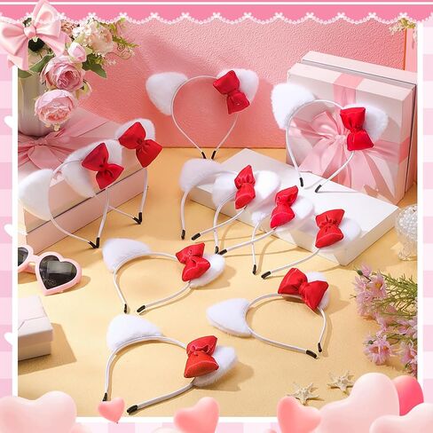 12 Pcs Kitten Cat Ears Headbands Pink Bow Kitty Birthday Decoration for Party Favor Backdrop Kitten Bow Hair Costume(Hot Pink) in Saudi Arabia