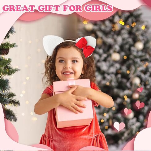 12 Pcs Kitten Cat Ears Headbands Pink Bow Kitty Birthday Decoration for Party Favor Backdrop Kitten Bow Hair Costume(Hot Pink) in Saudi Arabia
