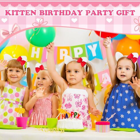 12 Pcs Kitten Cat Ears Headbands Pink Bow Kitty Birthday Decoration for Party Favor Backdrop Kitten Bow Hair Costume(Hot Pink) in Saudi Arabia