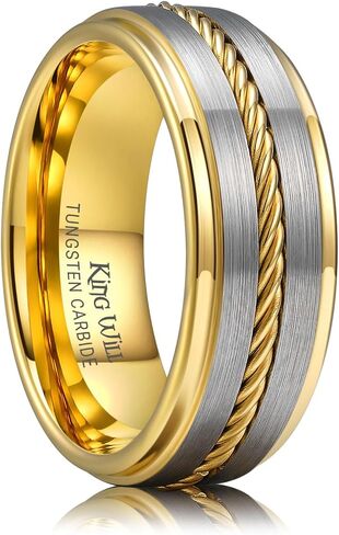 King Will Men's Tungsten Carbide Ring with Steel Rope Inlay | 8mm Comfort Fit Wedding Band, Sizes 7-12 | Scratch-Resistant in Saudi Arabia