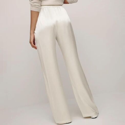 Women Satin Wide Leg Dress Pants Silk Casual Dressy Long Flowy Pants Elastic High Waisted Trousers in Saudi Arabia