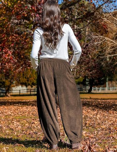 TARSE Womens Baggy Wide Leg Pants Corduroy Casual Drawstring Waist Palazzo Harem Pants with Pockets in Kuwait