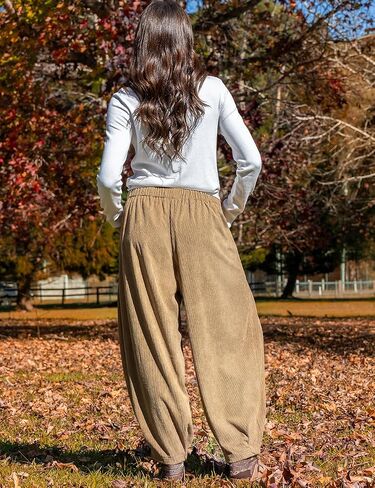 TARSE Womens Baggy Wide Leg Pants Corduroy Casual Drawstring Waist Palazzo Harem Pants with Pockets in Kuwait