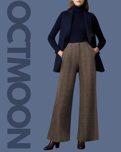 OctMoon Women's High Waisted Wide Leg Palazzo Pants – Long Striped Trousers for Tall Women – Flowy Extra Long Plaid Pants in Saudi Arabia