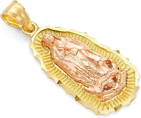 14k REAL Two Tone Gold Religious Our Lady of Guadalupe Charm Pendant in Saudi Arabia
