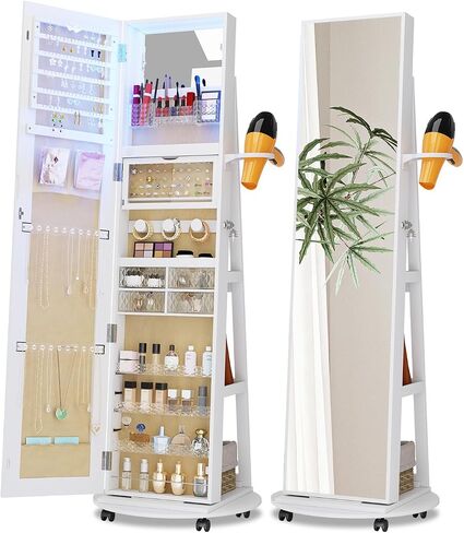 61" Full Length Mirror Jewelry Cabinet with Storage – Rotating, Lockable Jewelry Armoire with Velvet Lining, Standing Organizer for Women – Ideal Gift for Jewelry Storage & Display, Black in Saudi Arabia