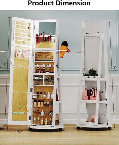61" Full Length Mirror Jewelry Cabinet with Storage – Rotating, Lockable Jewelry Armoire with Velvet Lining, Standing Organizer for Women – Ideal Gift for Jewelry Storage & Display, Black in Saudi Arabia