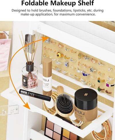 61" Full Length Mirror Jewelry Cabinet with Storage – Rotating, Lockable Jewelry Armoire with Velvet Lining, Standing Organizer for Women – Ideal Gift for Jewelry Storage & Display, Black in Saudi Arabia