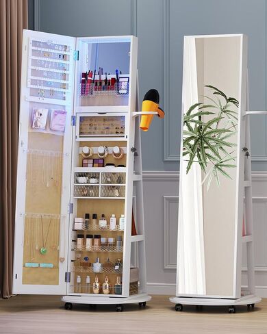 61" Full Length Mirror Jewelry Cabinet with Storage – Rotating, Lockable Jewelry Armoire with Velvet Lining, Standing Organizer for Women – Ideal Gift for Jewelry Storage & Display, Black in Saudi Arabia