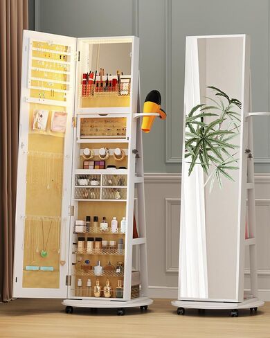 61" Full Length Mirror Jewelry Cabinet with Storage – Rotating, Lockable Jewelry Armoire with Velvet Lining, Standing Organizer for Women – Ideal Gift for Jewelry Storage & Display, Black in Saudi Arabia