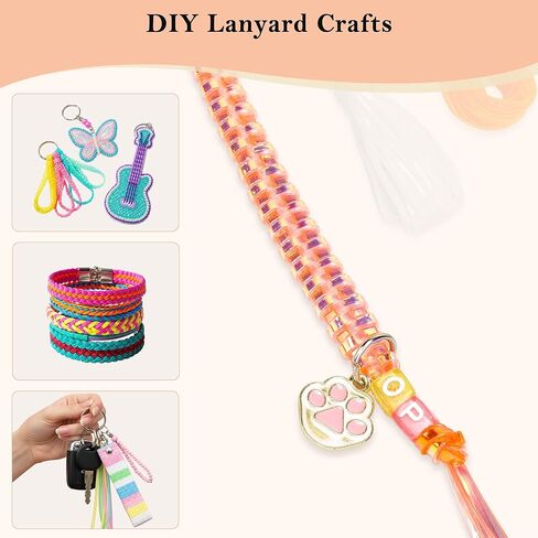 PP OPOUNT Plastic Lanyard String, 20 Rolls Boondoggle String with Instruction for Beginners and 220 Beads, Gimp Bracelet Making Kit for DIY Bracelets, Key Chains and Lanyards in Kuwait