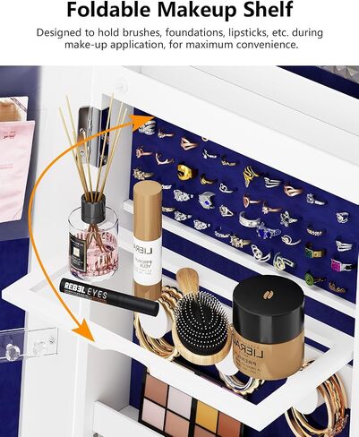 61" Full Length Mirror Jewelry Cabinet with Storage – Rotating, Lockable Jewelry Armoire with Velvet Lining, Standing Organizer for Women – Ideal Gift for Jewelry Storage & Display, Black in Saudi Arabia
