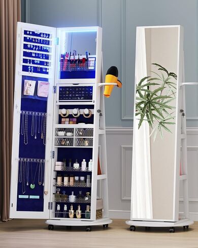 61" Full Length Mirror Jewelry Cabinet with Storage – Rotating, Lockable Jewelry Armoire with Velvet Lining, Standing Organizer for Women – Ideal Gift for Jewelry Storage & Display, Black in Saudi Arabia