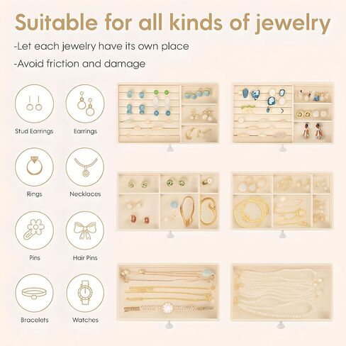 منظم حامل القرط، صندوق مجوهرات أكريليك مع 6 أدراج، صندوق تخزين القرط للأقراط والخواتم والقلائد والأساور ومنظم المجوهرات وتخزينها للنساء، صواني مخملية، هدية عيد الميلاد in Kuwait