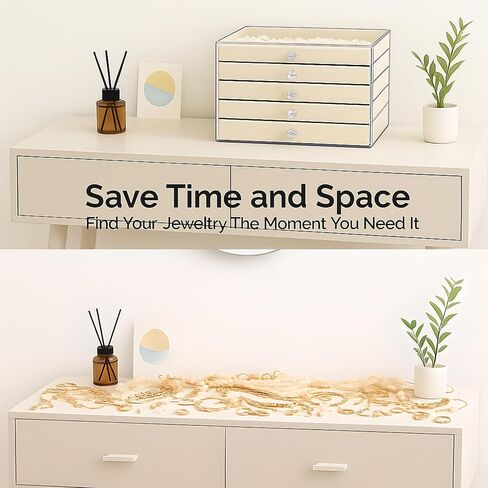 منظم حامل القرط، صندوق مجوهرات أكريليك مع 6 أدراج، صندوق تخزين القرط للأقراط والخواتم والقلائد والأساور ومنظم المجوهرات وتخزينها للنساء، صواني مخملية، هدية عيد الميلاد in Kuwait