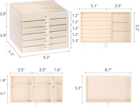 منظم حامل القرط، صندوق مجوهرات أكريليك مع 6 أدراج، صندوق تخزين القرط للأقراط والخواتم والقلائد والأساور ومنظم المجوهرات وتخزينها للنساء، صواني مخملية، هدية عيد الميلاد in Kuwait