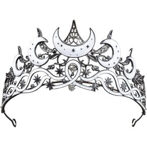 Gothic Black Moon Star Tiara Crown for Women Girls, Retro Celestial Witch Headpiece with Crescent Moon and Stars, Costume Cosplay Halloween Party Prom Wedding Birthday Accessories in Saudi Arabia
