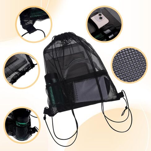 2 Packs Mesh Drawstring Backpack Bags, Black Gym Swim String Bag Backpack Multifunction Mesh Beach Bag for Men Women Adults Swimmers, Athletic Gym, Workout, Sports, Toys, Clothes in Saudi Arabia